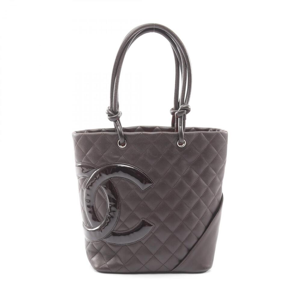 Chanel Cambon Tote Bag Leather Patent Vernis Brown